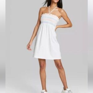 White Strapless Dress with Pastel Accents